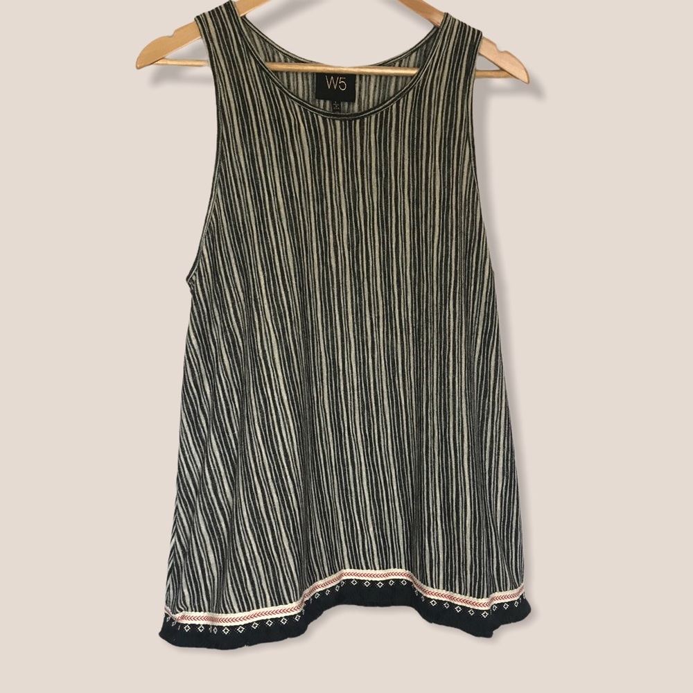 Anthropologie W5 Tribal Stripe Fringe Tank Sz L